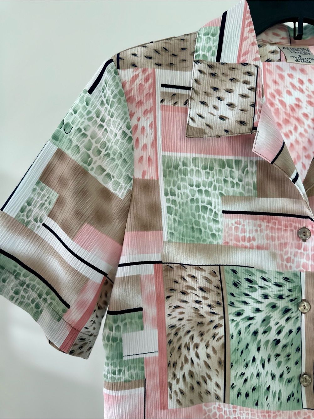 Rare 1980s Alison Daley Pink & Green Vintage Short-Sleeve Button Shirt - Picture 8 of 9